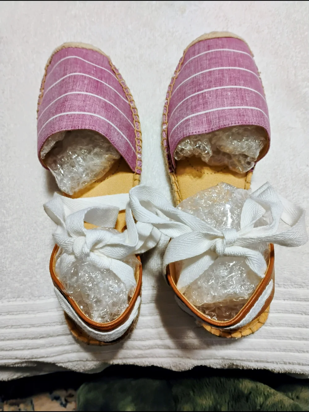 Talbots Lavender Striped Espadrille Sandals with White Ankle Tie Size 8 - Picture 11 of 13